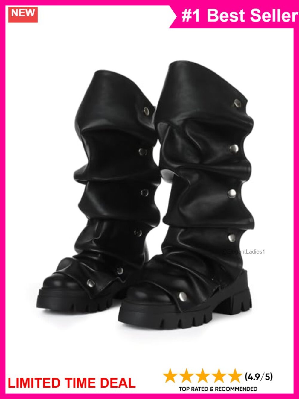 Platform Slouchy Fold Over Mid Calf Boots Chunky Heel Pull On